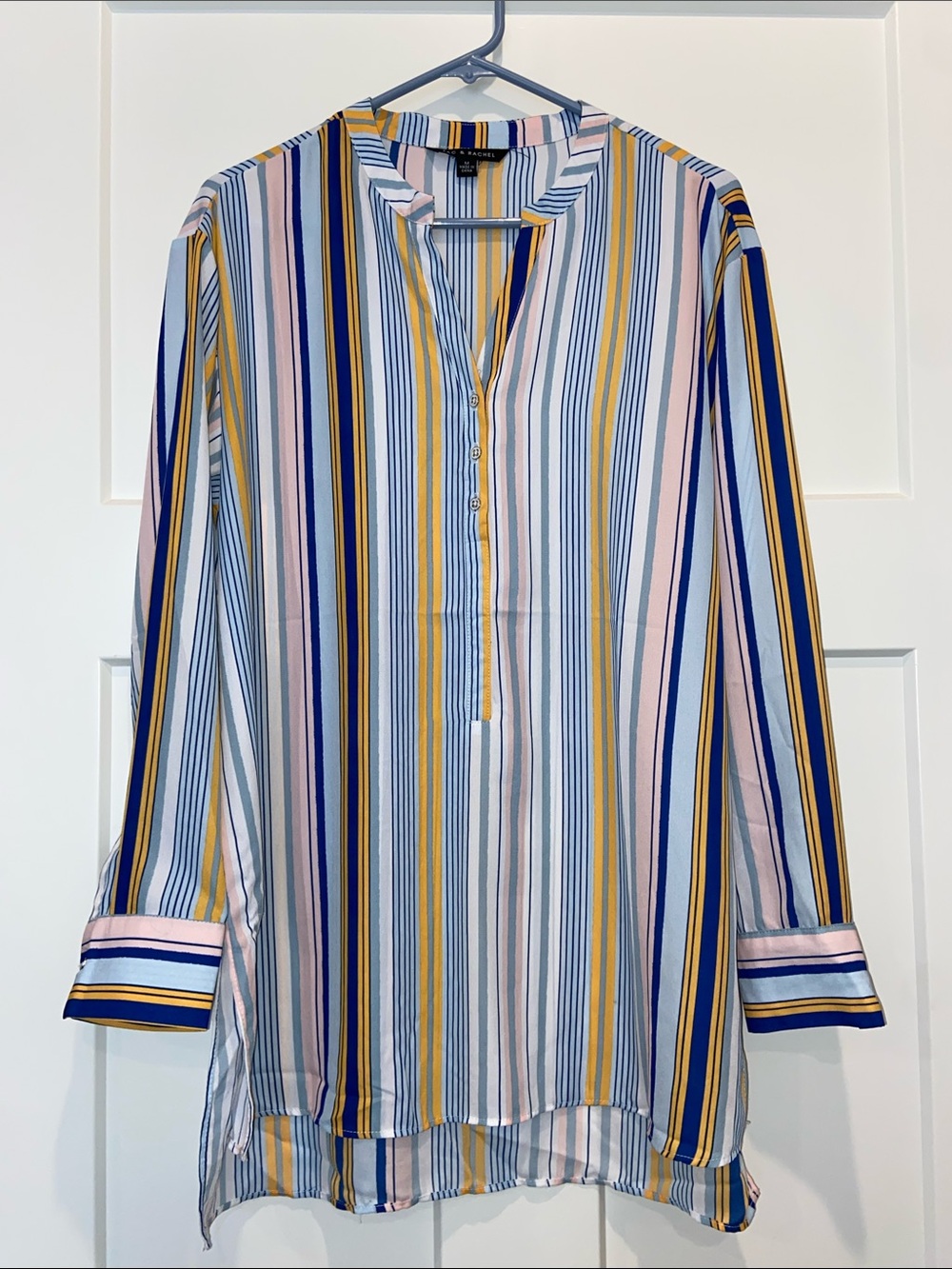 M Zac & Rachel Multicolor Vertical Stripe Button-Front blouse tunic top